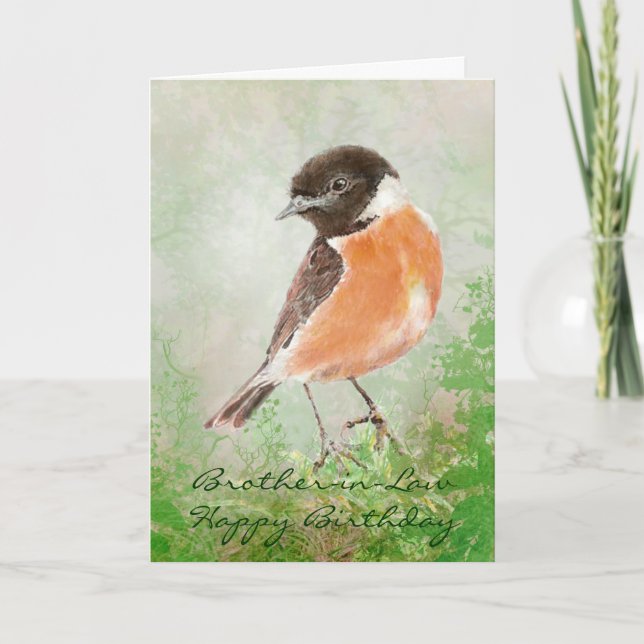 Stonechat  Bird Happy Birthday Brother-in-Law Card (Front)