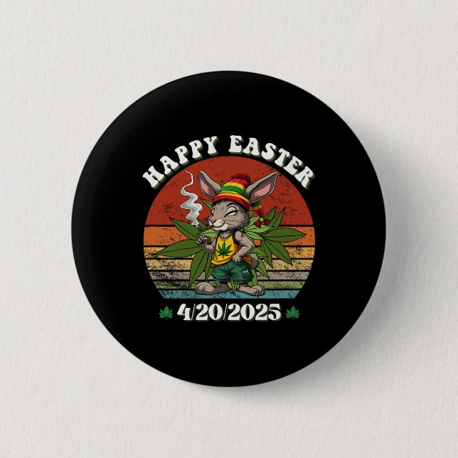 Stoned Easter Bunny With Joint Easter Day 4  6 Cm Round Badge (Front)