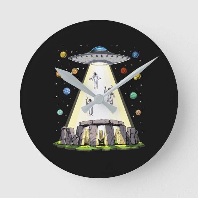 Stonehenge Alien Abduction Round Clock (Front)