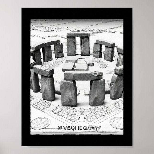 Stonehenge Blueprint Ancient Megalithic Sites Poster (Front)