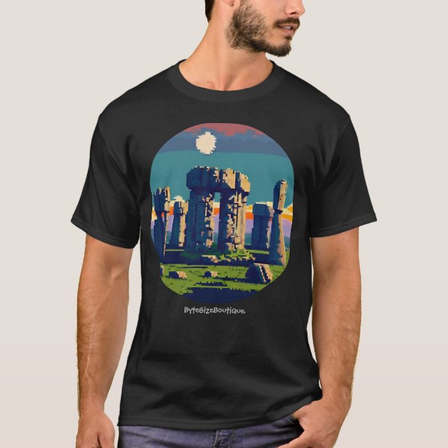 Stonehenge England, Travel, Custom Text Retro 8bit T-Shirt (Front)