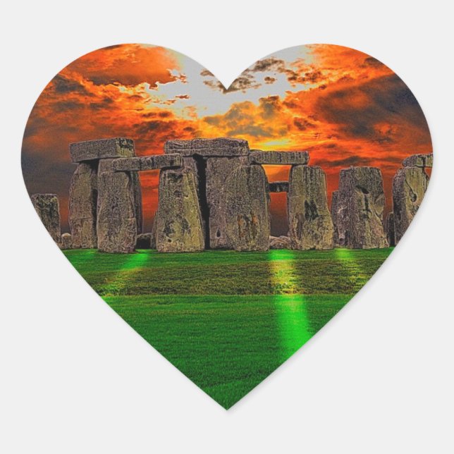 Stonehenge Standing Stones at Sunset Heart Sticker (Front)