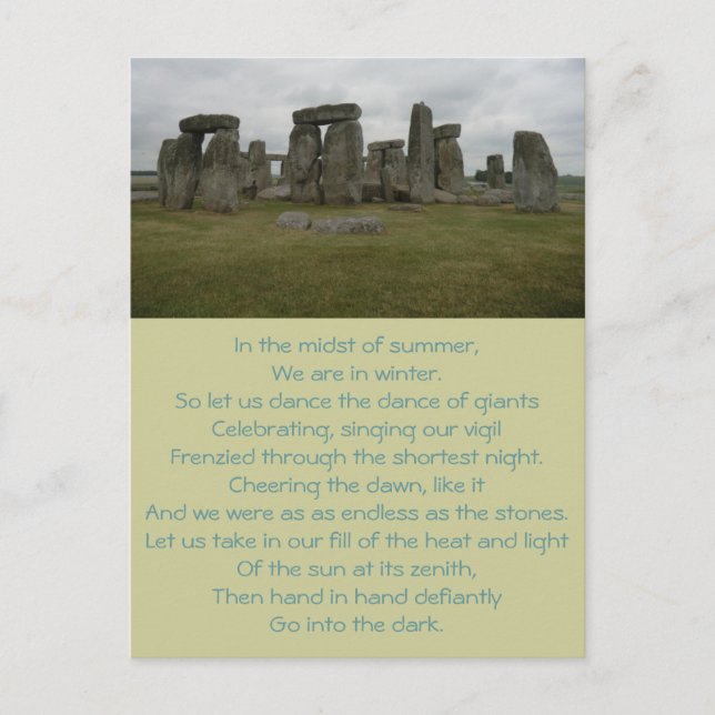 Stonehenge Summer Solstice Poem Postcard (Front)