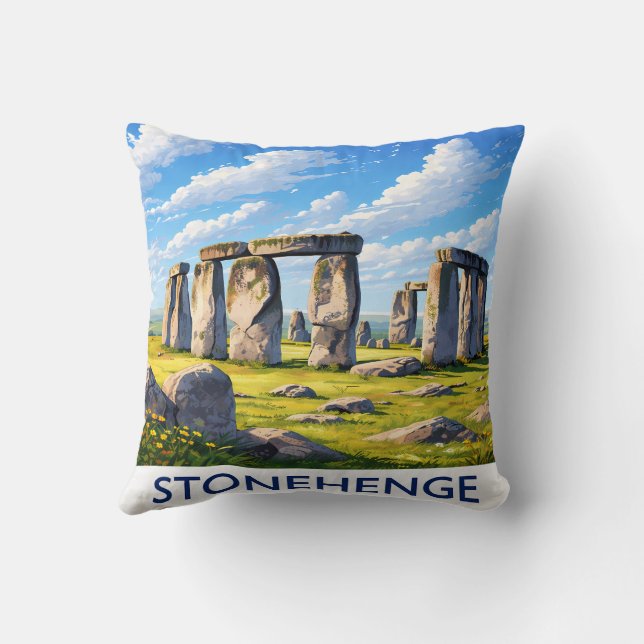 Stonehenge Throw Pillow Ancient Monument Landscape (Back)