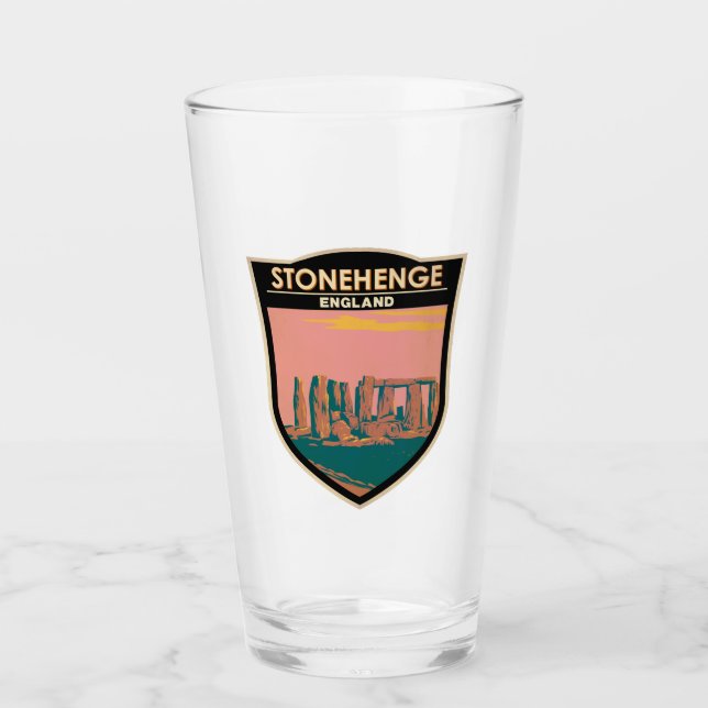 Stonehenge Travel Art Retro Illustration Glass (Front)