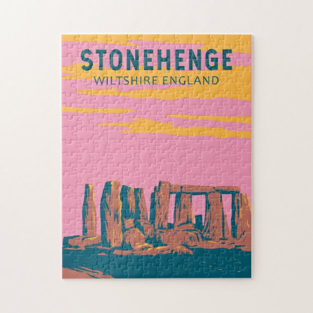 Stonehenge Travel Art Retro Illustration Jigsaw Puzzle (Vertical)