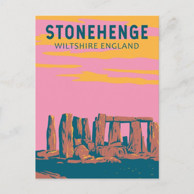 Stonehenge Travel Art Retro Illustration Postcard (Front)