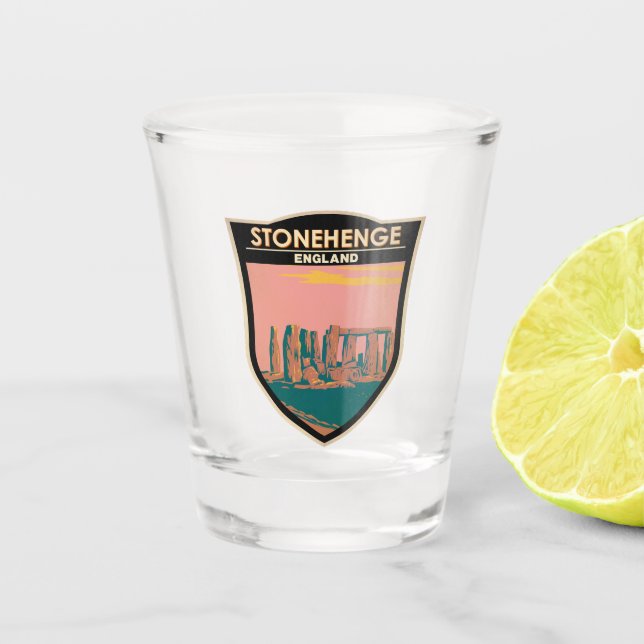 Stonehenge Travel Art Retro Illustration Shot Glass (Front)