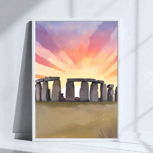 Stonehenge   Wiltshire England Historic Watercolor Poster