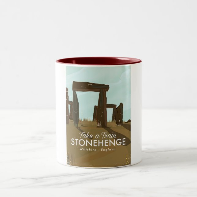 Stonehenge Wiltshire Train travel poster Two-Tone Coffee Mug (Center)