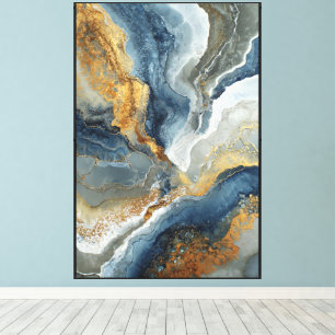 Stonelight Flow: Blue & Gold Abstract Wall Art