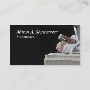 Stonemason with mallet and chisel business card