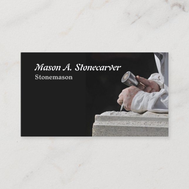 Stonemason with mallet and chisel business card (Front)