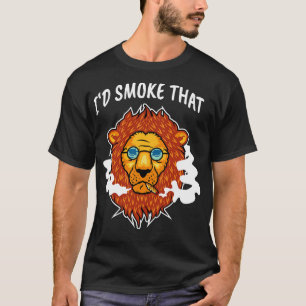 Stoner Lion Hippie Cat Smokes Joint Gift T-Shirt