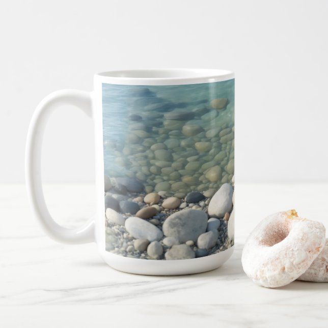 Stones Beach Beautiful Nature Sea Pebbles Shore Coffee Mug (With Donut)