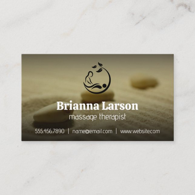 Stones in Sand | Massage Therapy Logo Business Card (Front)