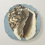 Stonewashed Conch Shell Round Cushion<br><div class="desc">Get this unique stonewashed Conch seashell image on your next product. This amazing,  blue background with a tan Conch will look great on anything. Take the beach with you everywhere you go.</div>