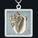 Stonewashed Conch Shell Silver Plated Necklace<br><div class="desc">Get this unique stonewashed Conch seashell image on your next product. This amazing,  blue background with a tan Conch will look great on anything. Take the beach with you everywhere you go.</div>