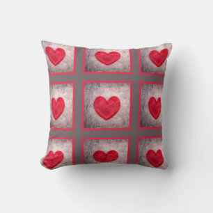 Stonewashed Heart in Gray and Red Plaid Cushion