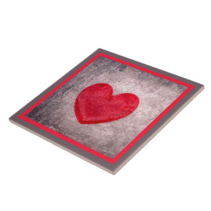 Stonewashed Heart in Gray and Red Tile