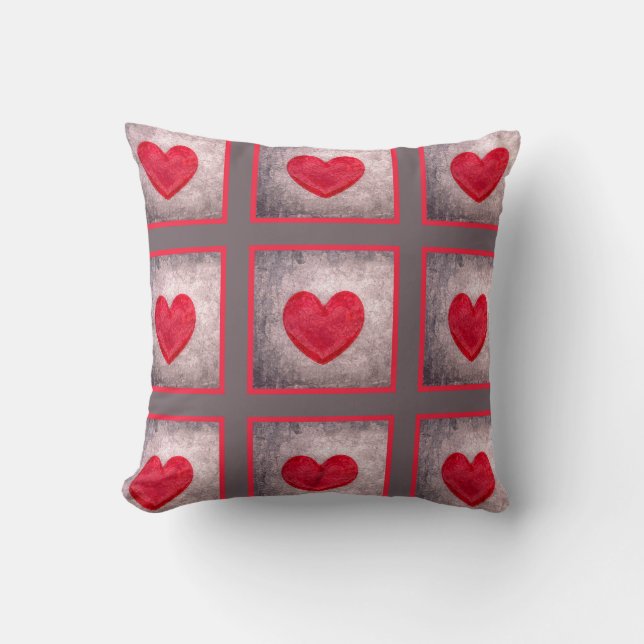 Stonewashed Heart in Grey and Red Plaid Cushion (Front)