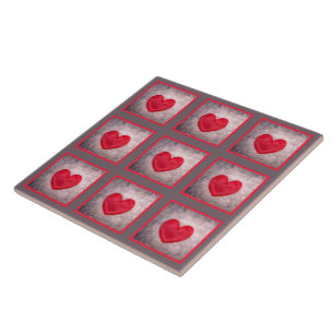Stonewashed Heart in Grey and Red Plaid Tile