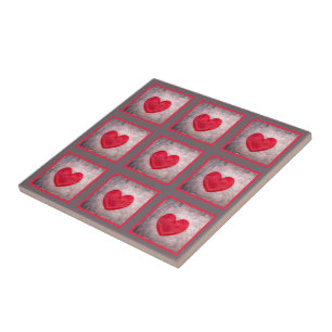 Stonewashed Heart in Grey and Red Plaid Tile