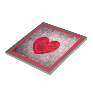 Stonewashed Heart in Grey and Red Tile