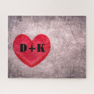 Stonewashed Heart Monogram Personalise Jigsaw Puzzle
