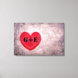 Stonewashed Heart Monogram Personalised Canvas Print