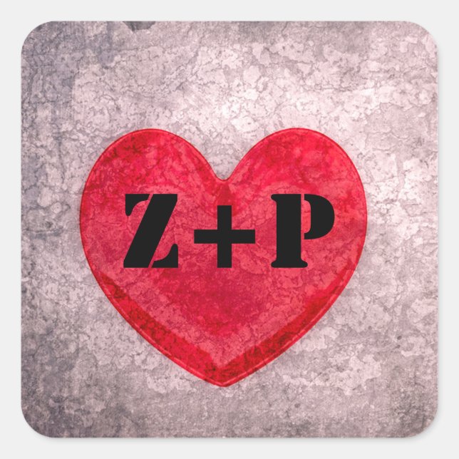 Stonewashed Heart Monogram Personalised Square Sticker (Front)