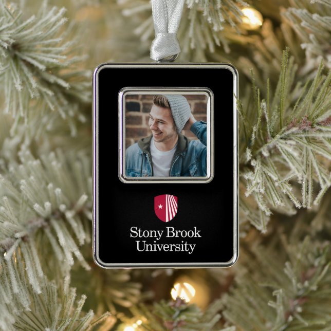 Stony Brook University | Wordmark Silver Plated Framed Ornament (Tree)