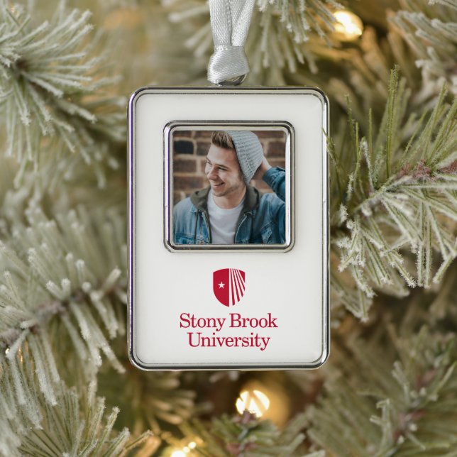 Stony Brook University | Wordmark Silver Plated Framed Ornament (Tree)