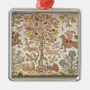 Stool cover, damask, late 16th century metal tree decoration