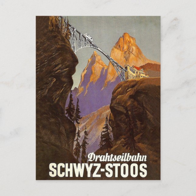 Stoos, railway, train over bridge, Switzerland Postcard (Front)