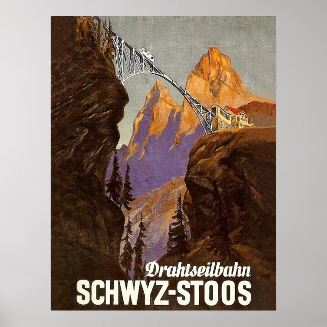 Stoos, railway, train over bridge, Switzerland Poster (Front)