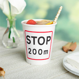 Stop 200m Road Sign Traffic Warning Safety  Paper Cups