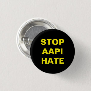 Stop AAPI Hate, black yellow Button