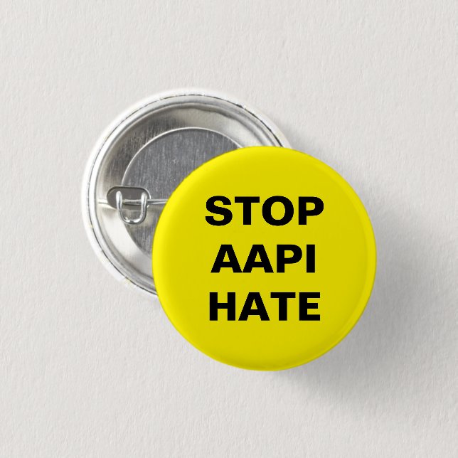 Stop AAPI Hate, black yellow Pin Button (Front & Back)