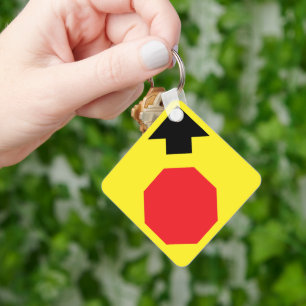 Stop Ahead Daimond Shape Metal Square Keychain