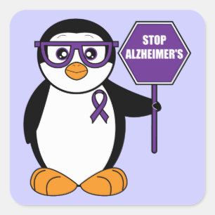 Stop Alzheimer's Disease: Penguin with Sign Square Sticker