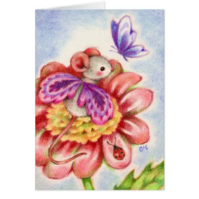 Stop and Smell the Flowers - Fairy Mouse Art Card (Front)