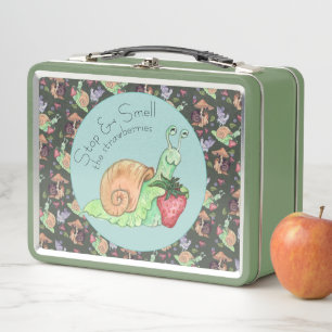 Stop and Smell the Strawberries Snail Pattern Metal Lunch Box
