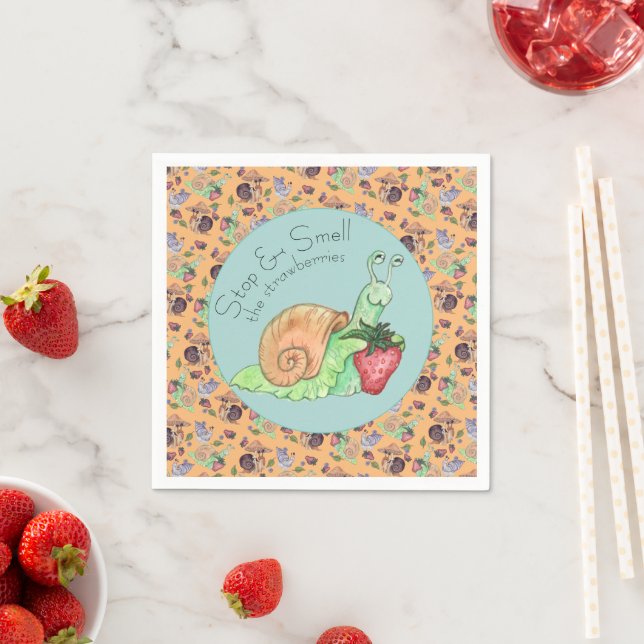 Stop and Smell the Strawberries Snail  Pattern Napkin (Insitu)