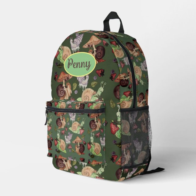 Stop and Smell the Strawberries Snail  Pattern Printed Backpack (Back Corner Right)