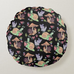 Stop and Smell the Strawberries Snail  Pattern Round Cushion