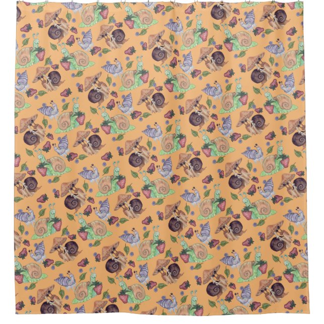 Stop and Smell the Strawberries Snail  Pattern Shower Curtain (Front)