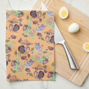 Stop and Smell the Strawberries Snail Pattern Tea Towel