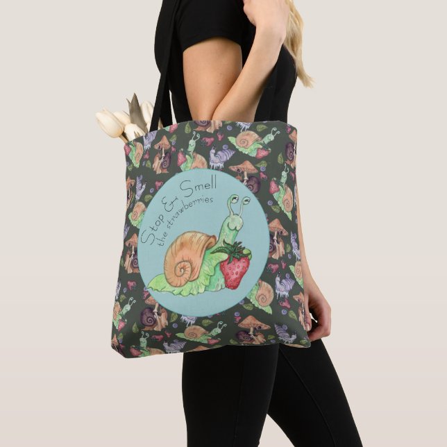 Stop and Smell the Strawberries Snail  Pattern Tote Bag (Close Up)