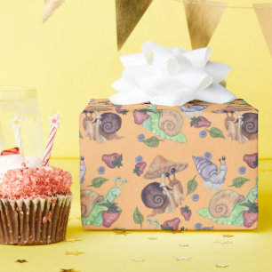 Stop and Smell the Strawberries Snail Pattern Wrapping Paper